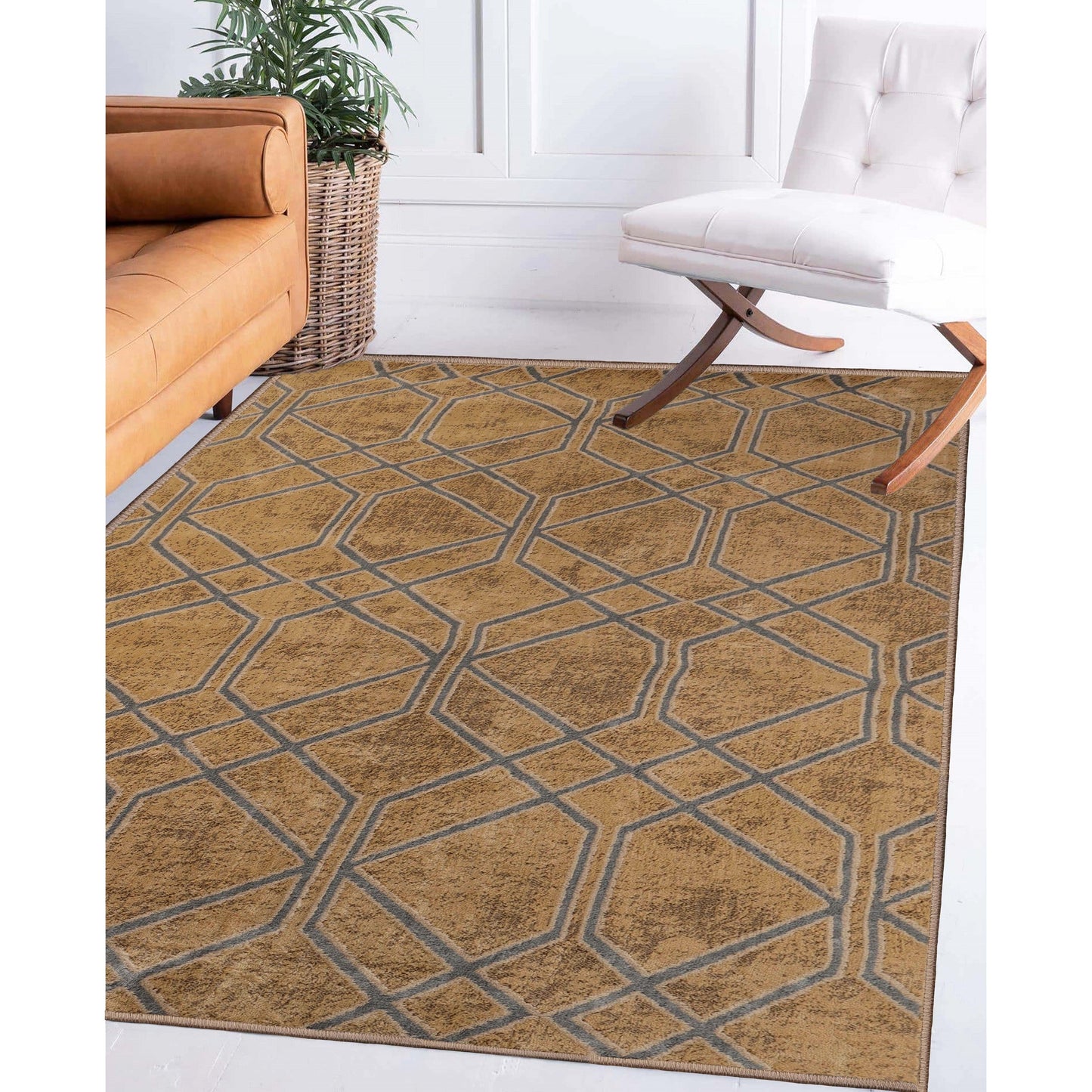 Superior Abner Modern Geometric Diamond Indoor Area Rug or Runner - Gold