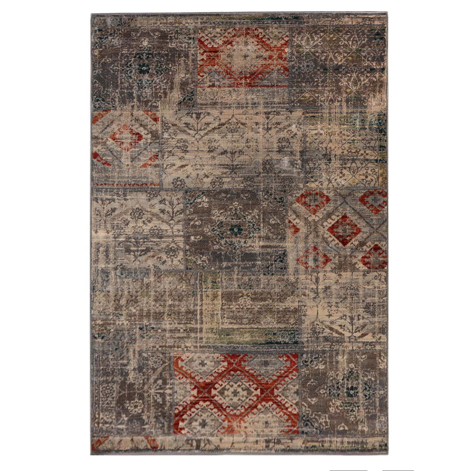 Superior Distressed Patchwork Medallion Lattice Area Rug Or Runner Or Door Mat - Grey