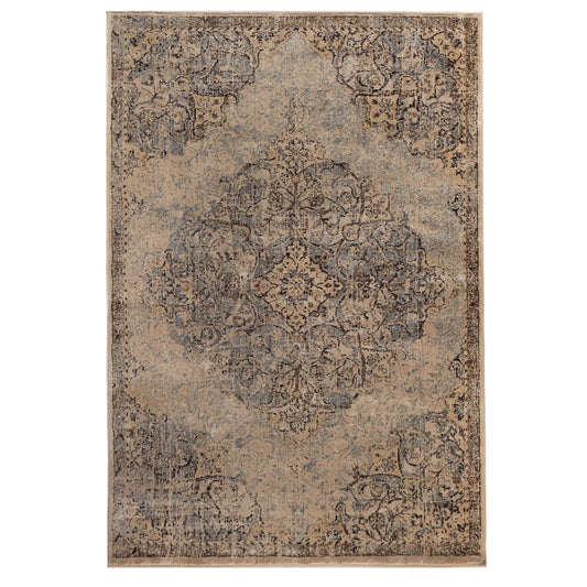 Superior Distressed Traditional Medallion Damask Area Rug Or Runner Or Door Mat - Ivory/Grey