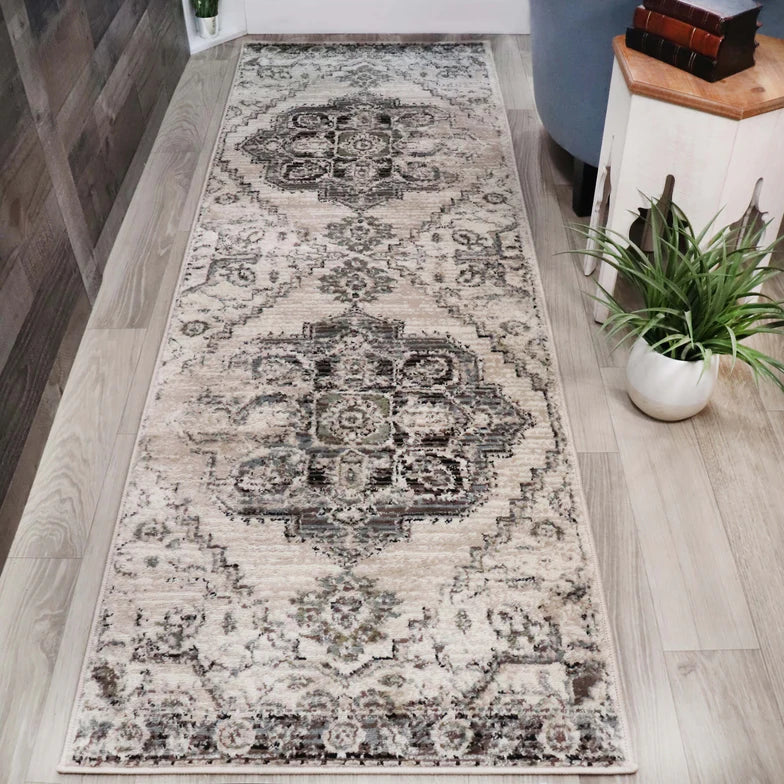 Brinton Vintage Oriental Medallion Indoor Area Rugs or Runner Rug - Slate