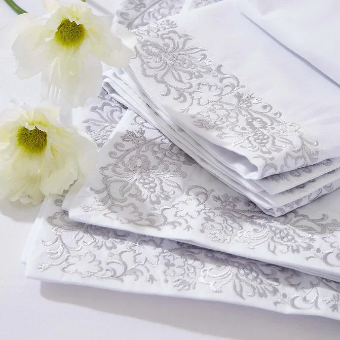 Moon Lawn Embroidered Cotton Duvet Cover Set - White