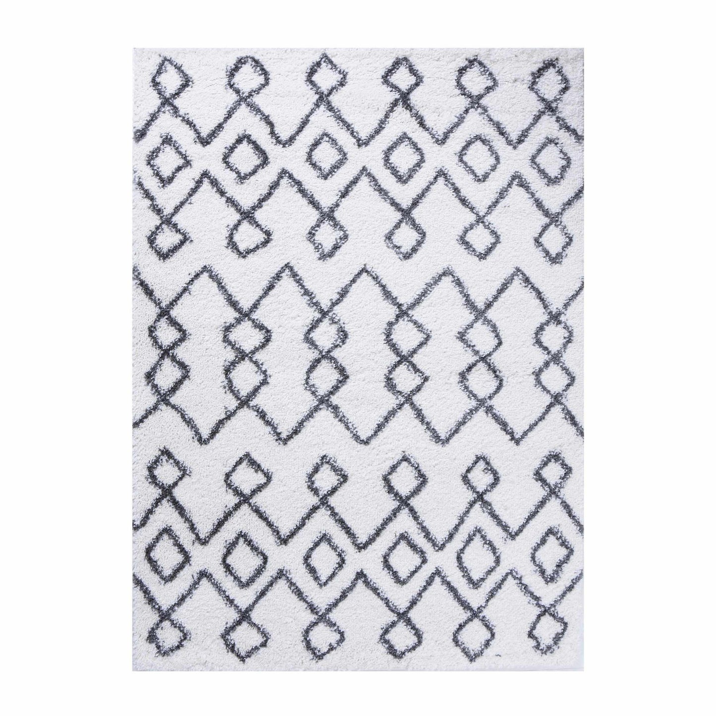 Superior Boho Geometric Diamonds Indoor Plush Shag Area Rug - Black-Cream