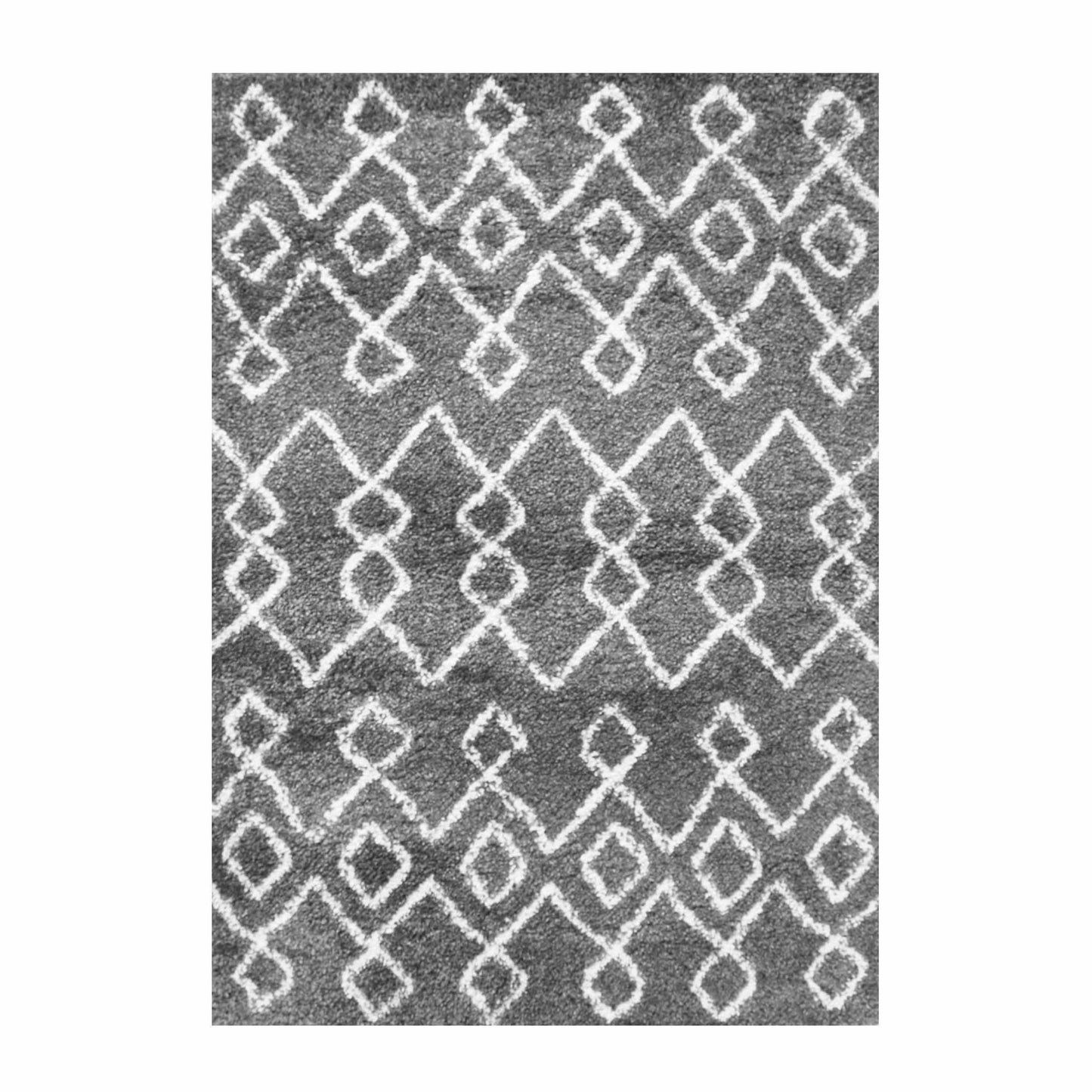 Superior Boho Geometric Diamonds Indoor Plush Shag Area Rug -  Cream-Black