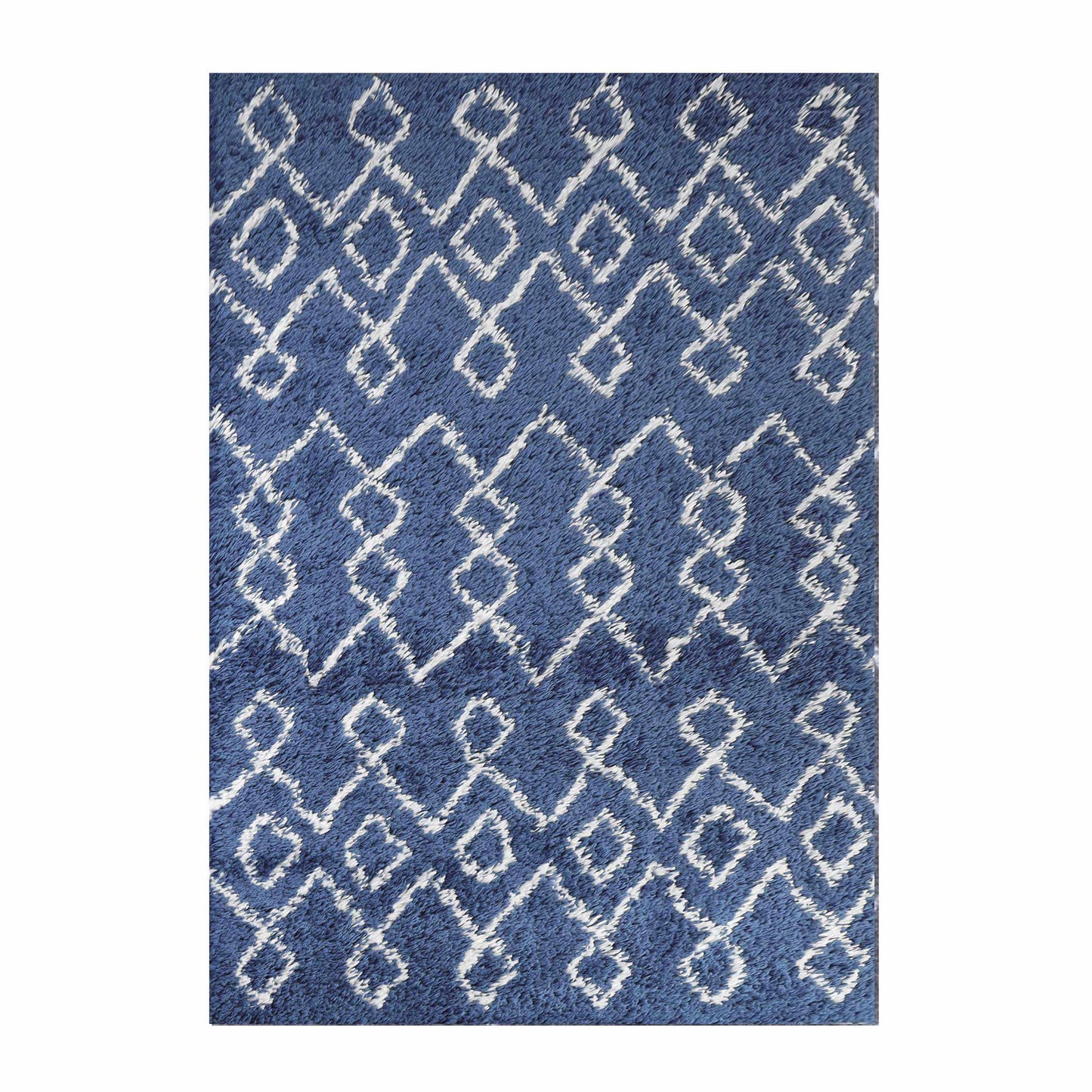 Superior Boho Geometric Diamonds Indoor Plush Shag Area Rug -  Cream-Blue