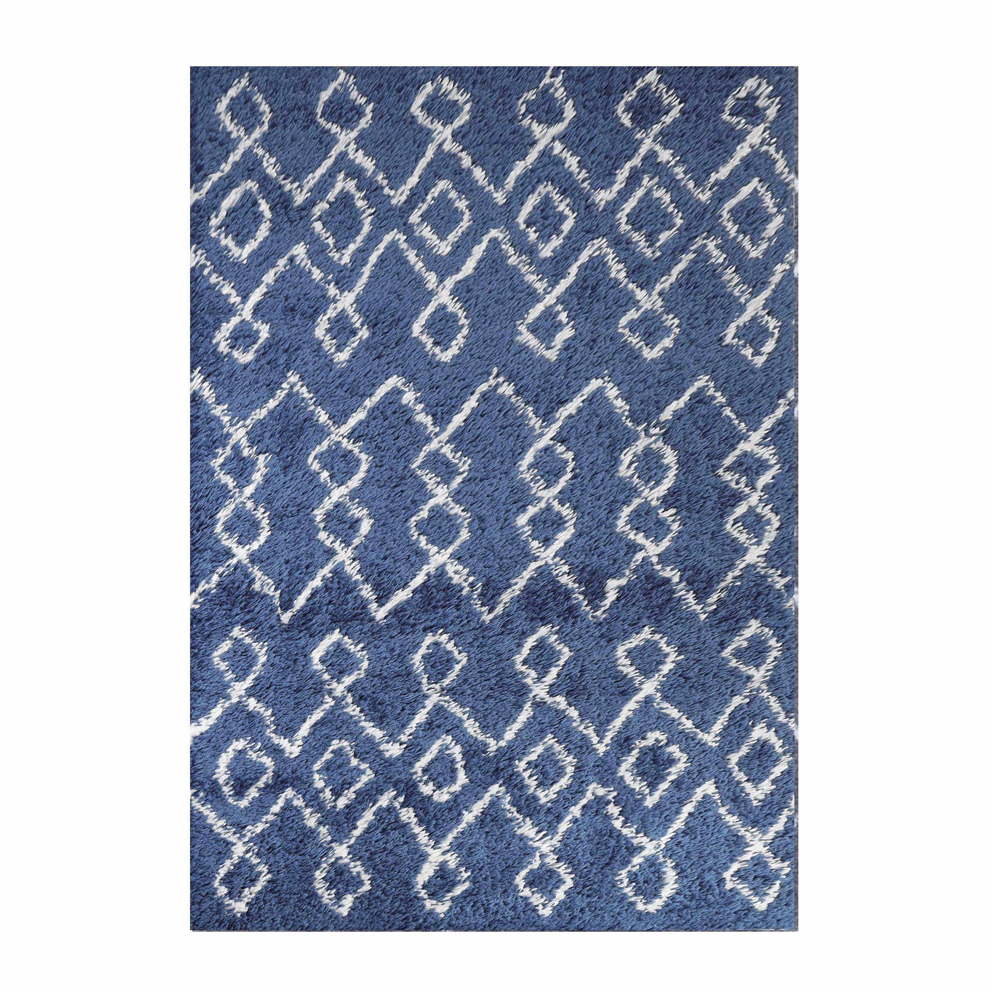 Superior Boho Geometric Diamonds Indoor Plush Shag Area Rug -  Cream-Blue