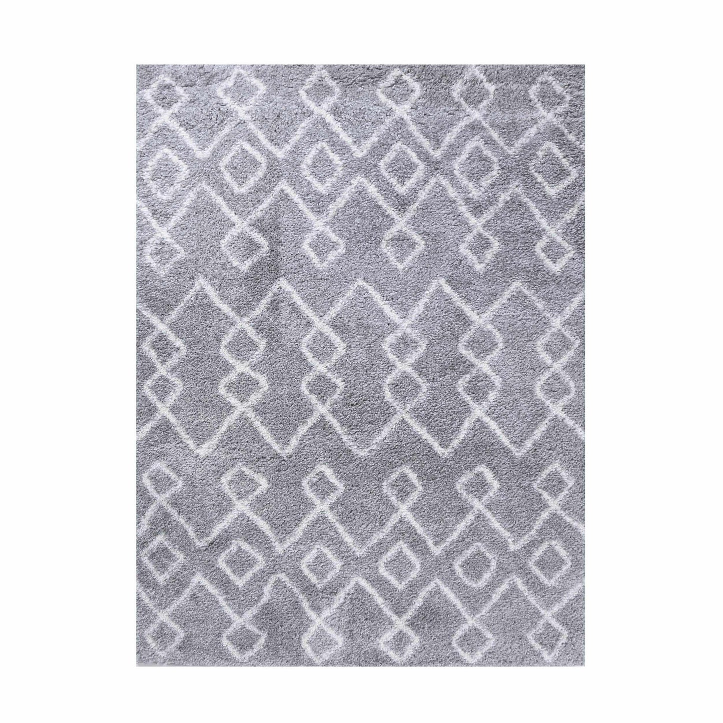 Superior Boho Geometric Diamonds Indoor Plush Shag Area Rug -  Cream-Grey