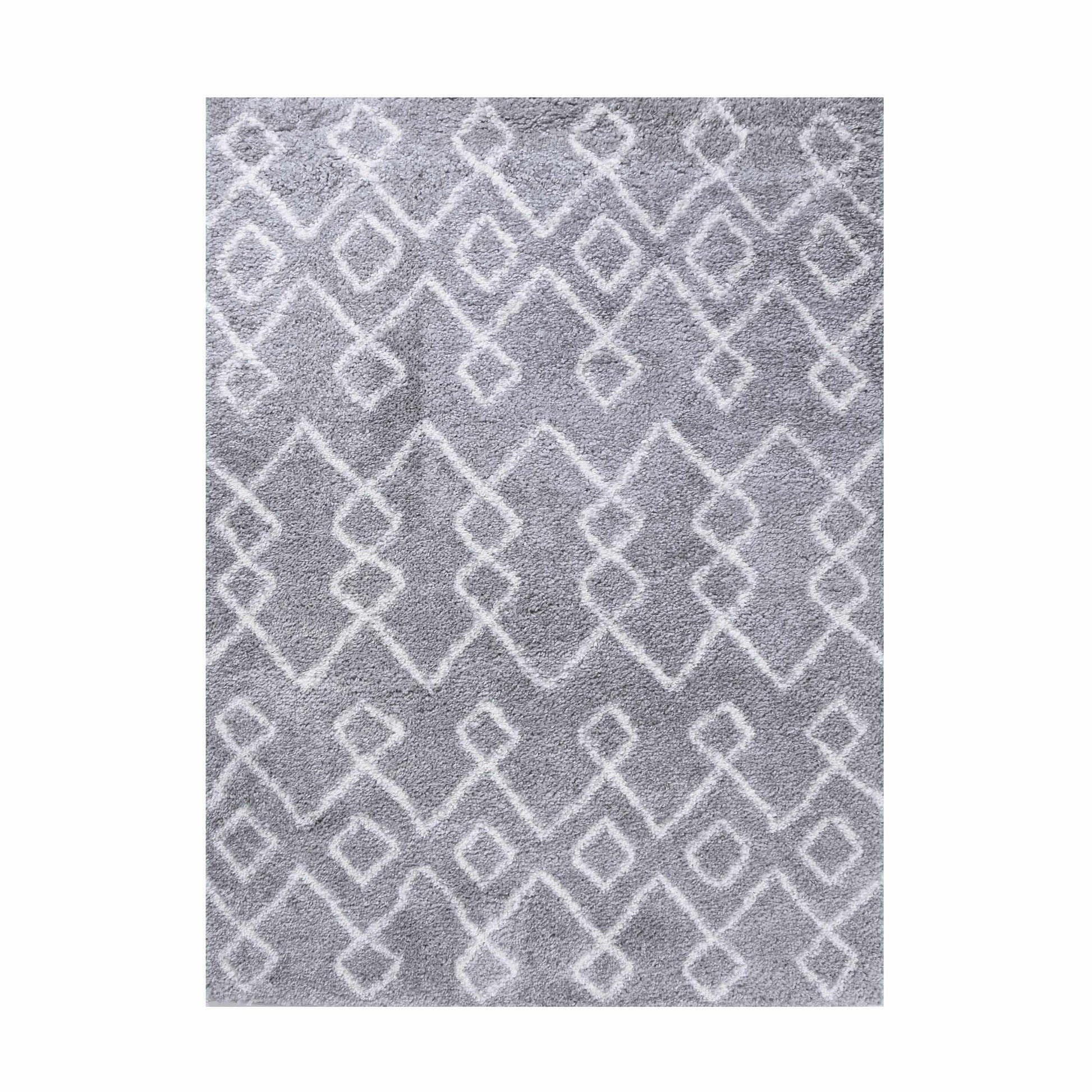 Superior Boho Geometric Diamonds Indoor Plush Shag Area Rug -  Cream-Grey