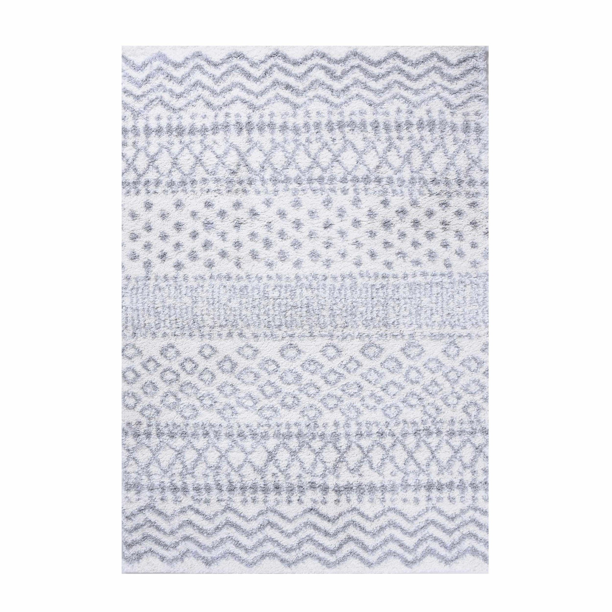 Superior Boho Geometric Indoor Plush Shag Area Rug - Grey-Cream