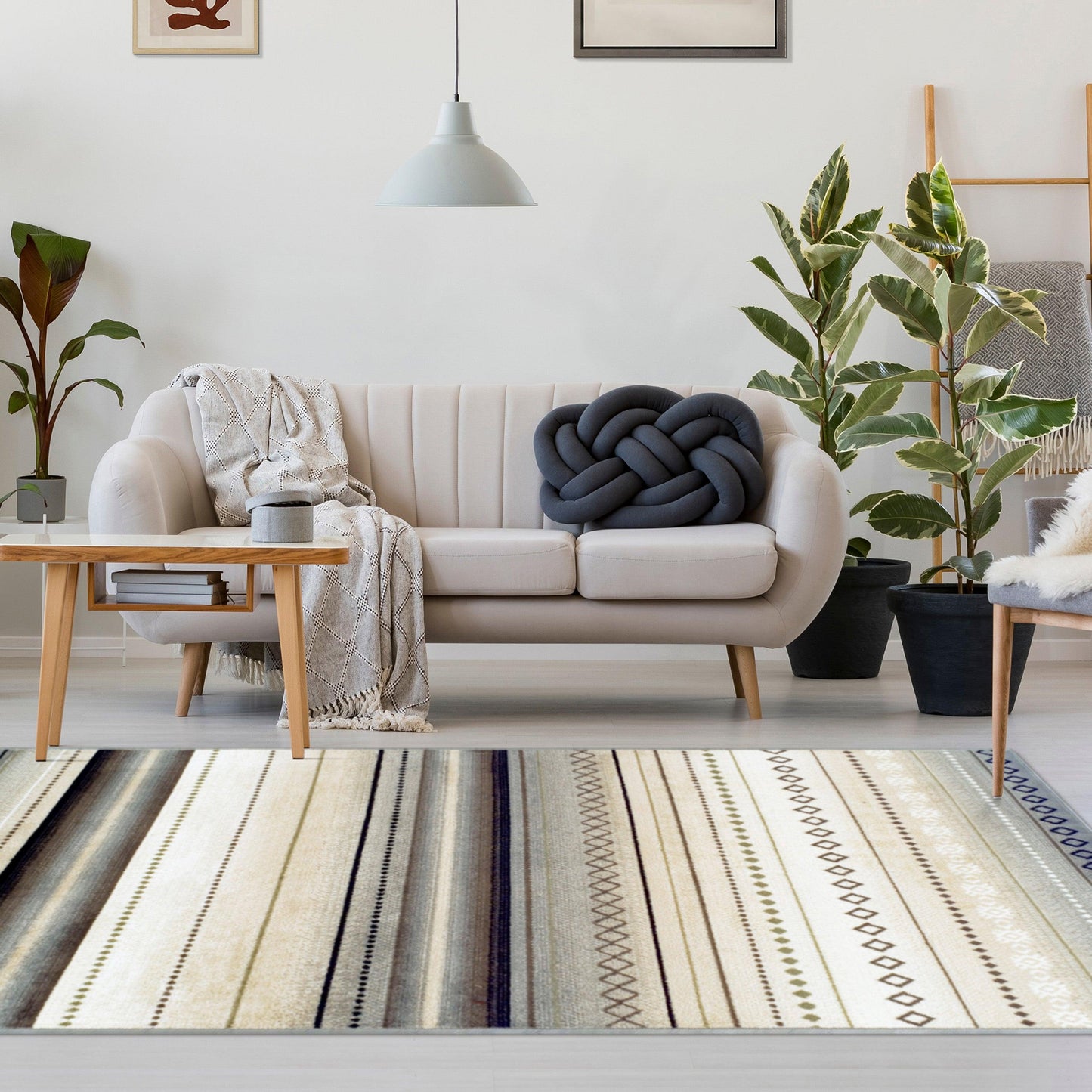 Delgado Bohemian-Striped Mozambique-Inspired Area Rug