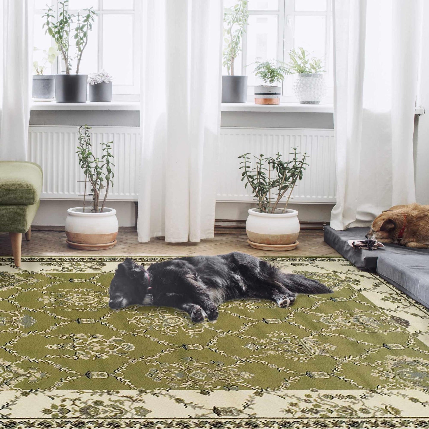 Stratton Victorian Floral Damask Lattice Area Rug