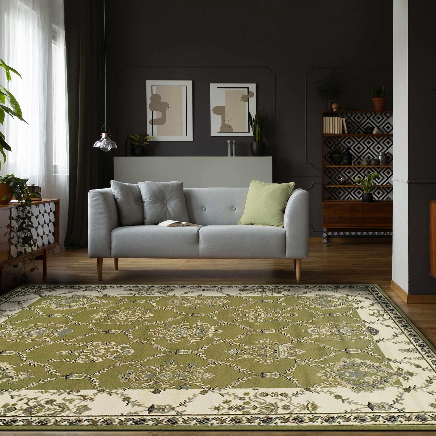 Stratton Victorian Floral Damask Lattice Area Rug