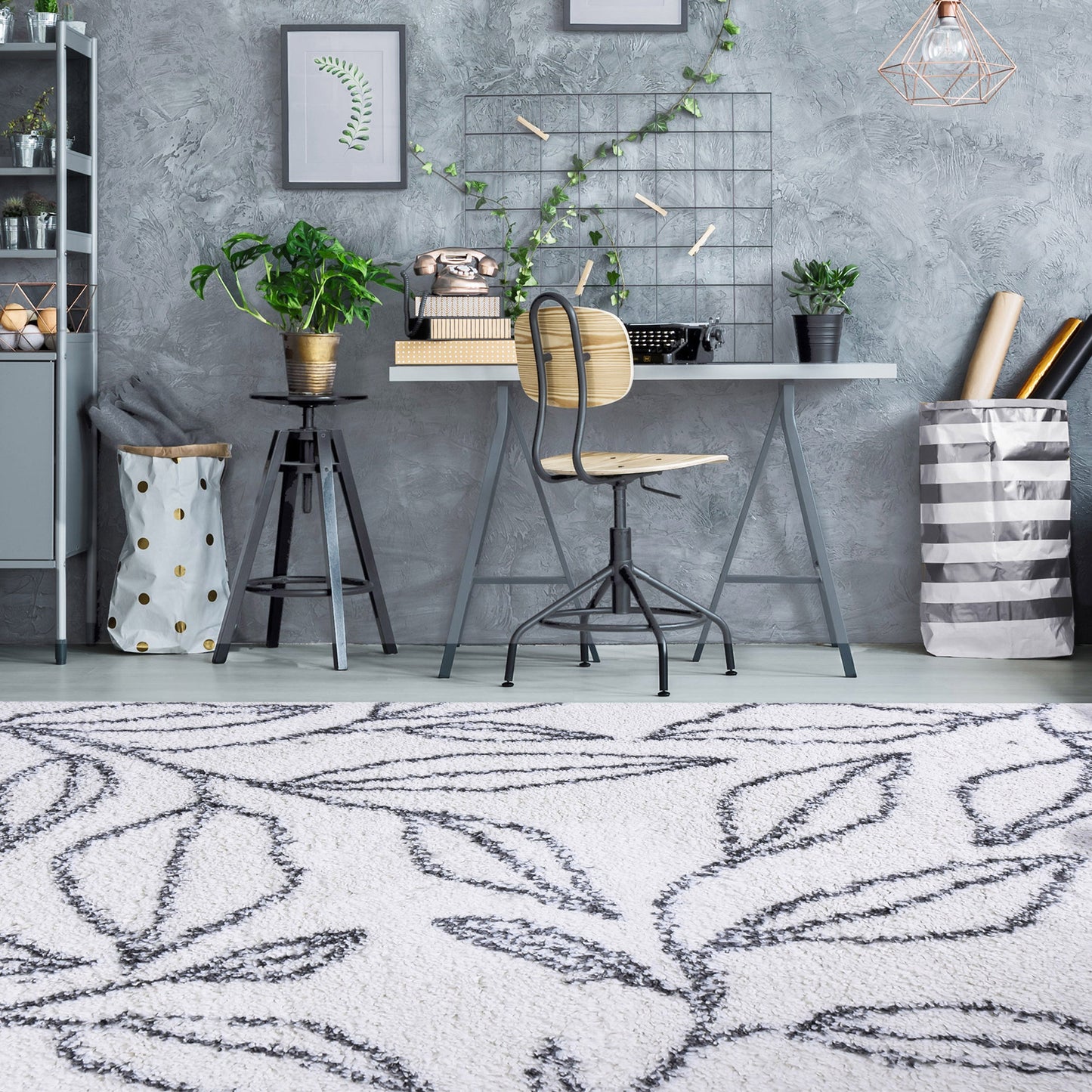 Superior Botanical Indoor Plush Shag Transitional Area Rug - Cream-Black