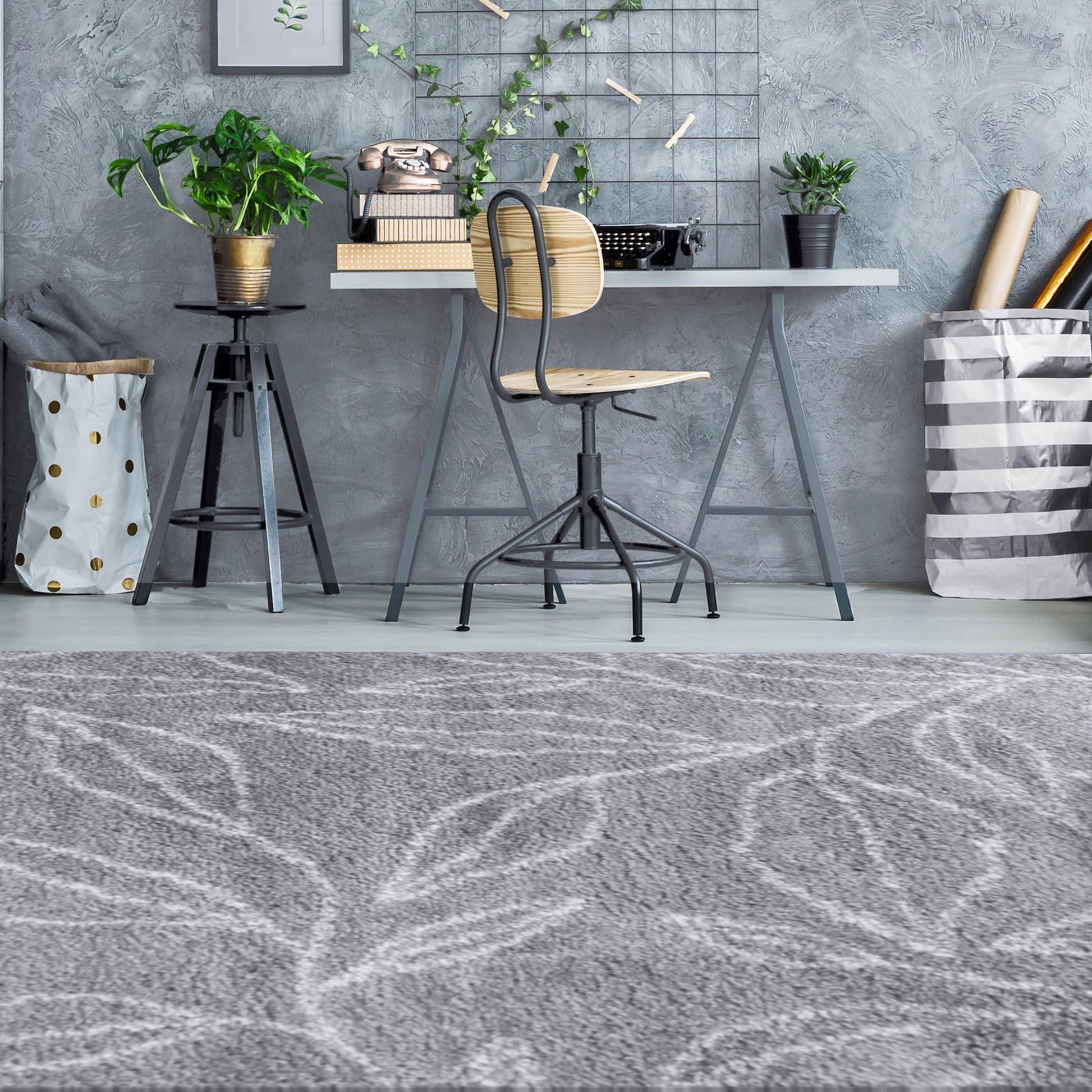 Superior Botanical Indoor Plush Shag Transitional Area Rug - Cream-Grey