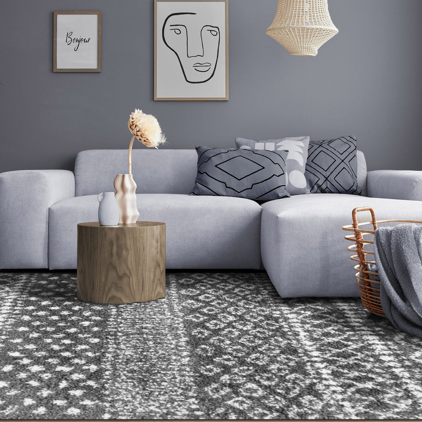 Superior Boho Geometric Indoor Plush Shag Area Rug - Grey-Cream