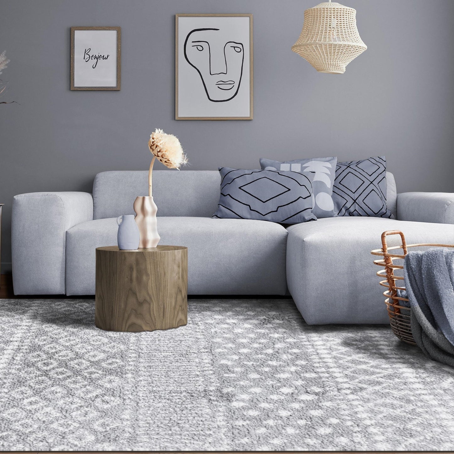 Superior Boho Geometric Indoor Plush Shag Area Rug - Cream-Grey