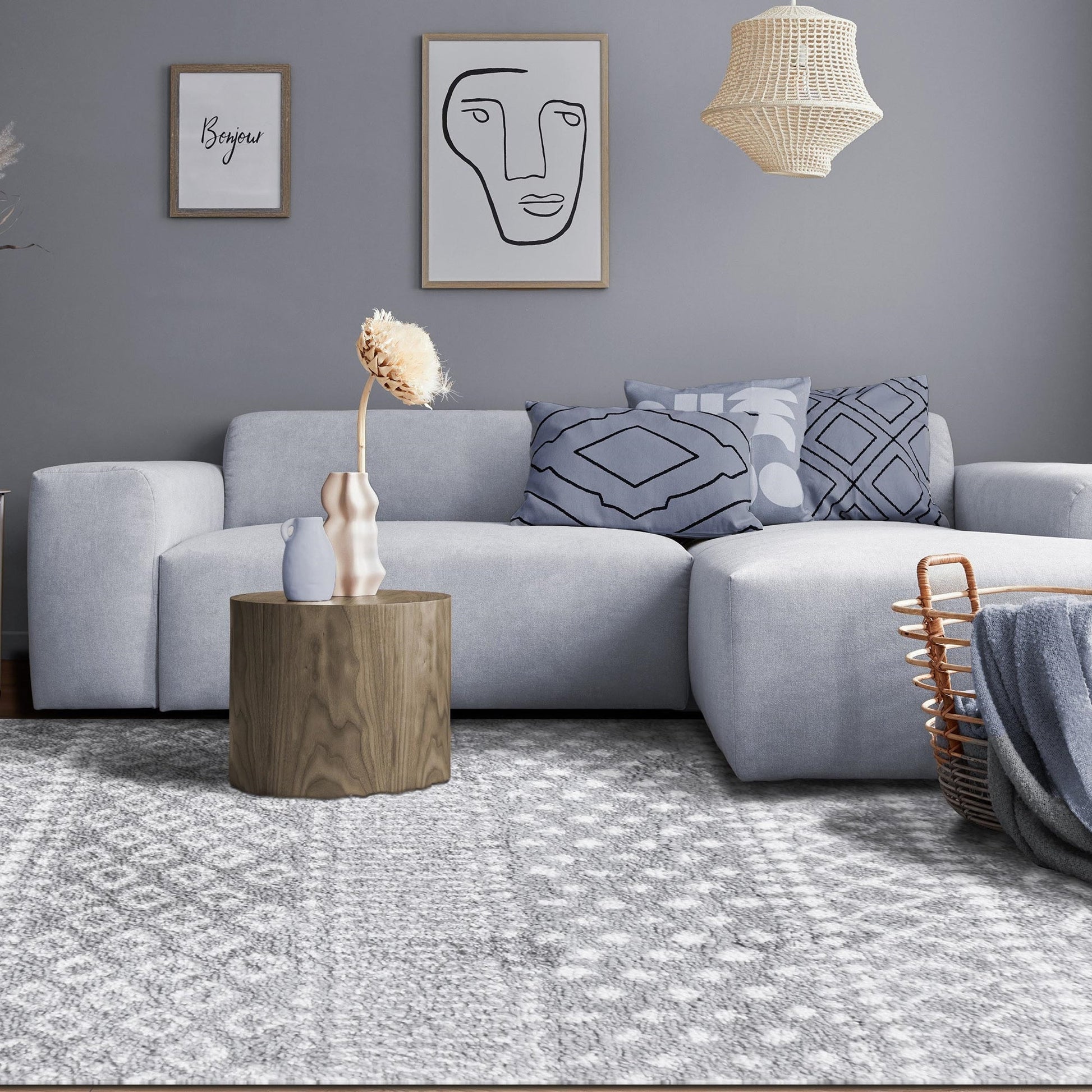 Superior Boho Geometric Indoor Plush Shag Area Rug - Cream-Grey