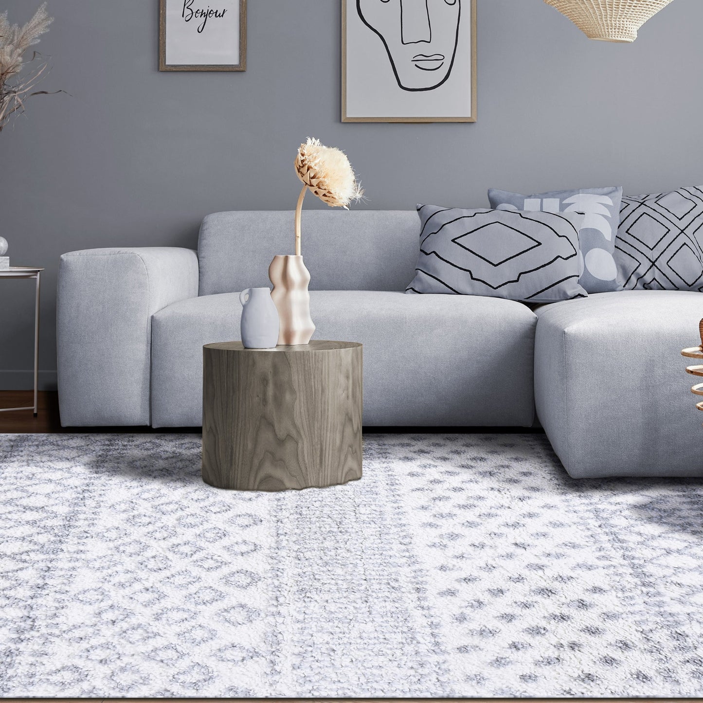 Superior Boho Geometric Indoor Plush Shag Area Rug - Grey-Cream