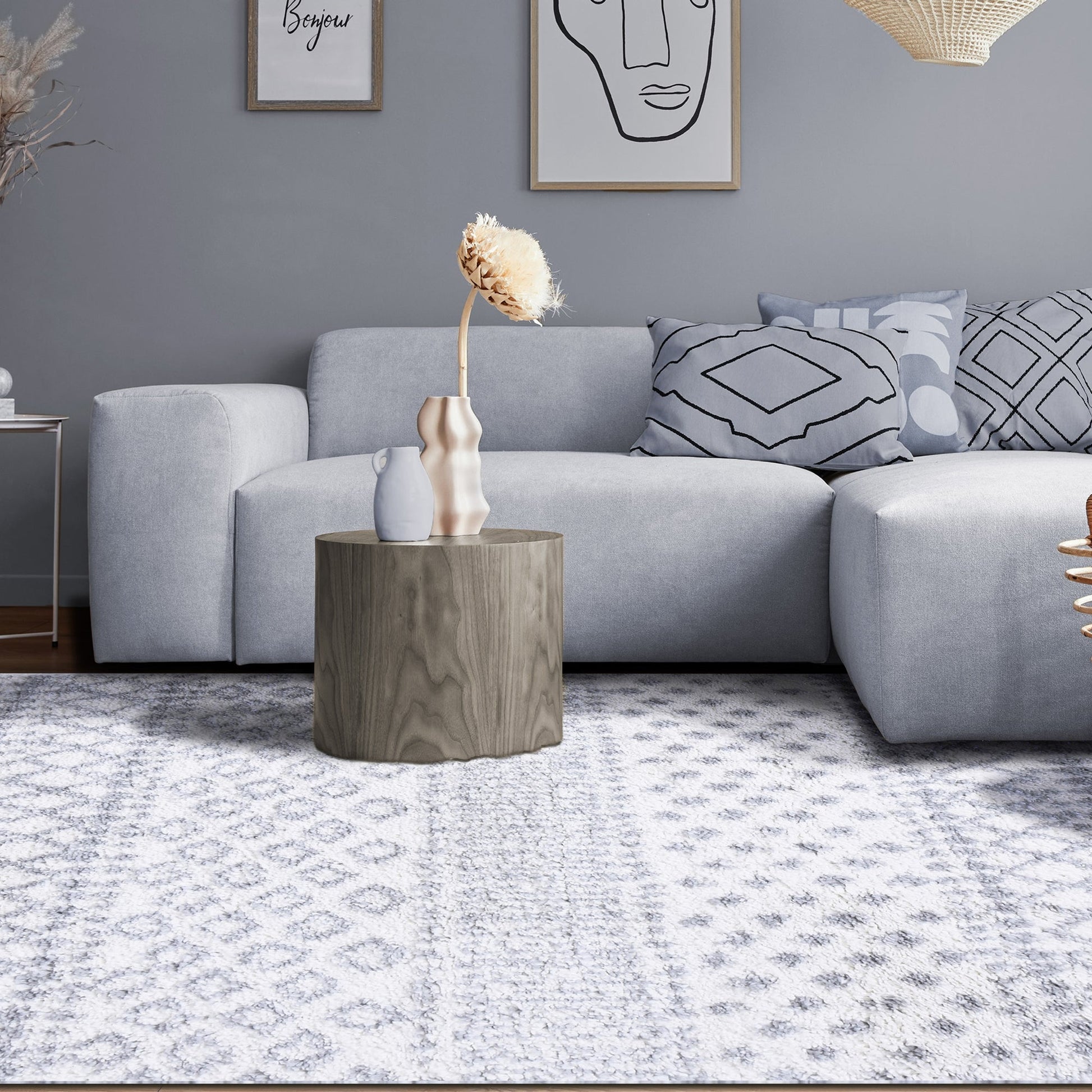 Superior Boho Geometric Indoor Plush Shag Area Rug - Grey-Cream