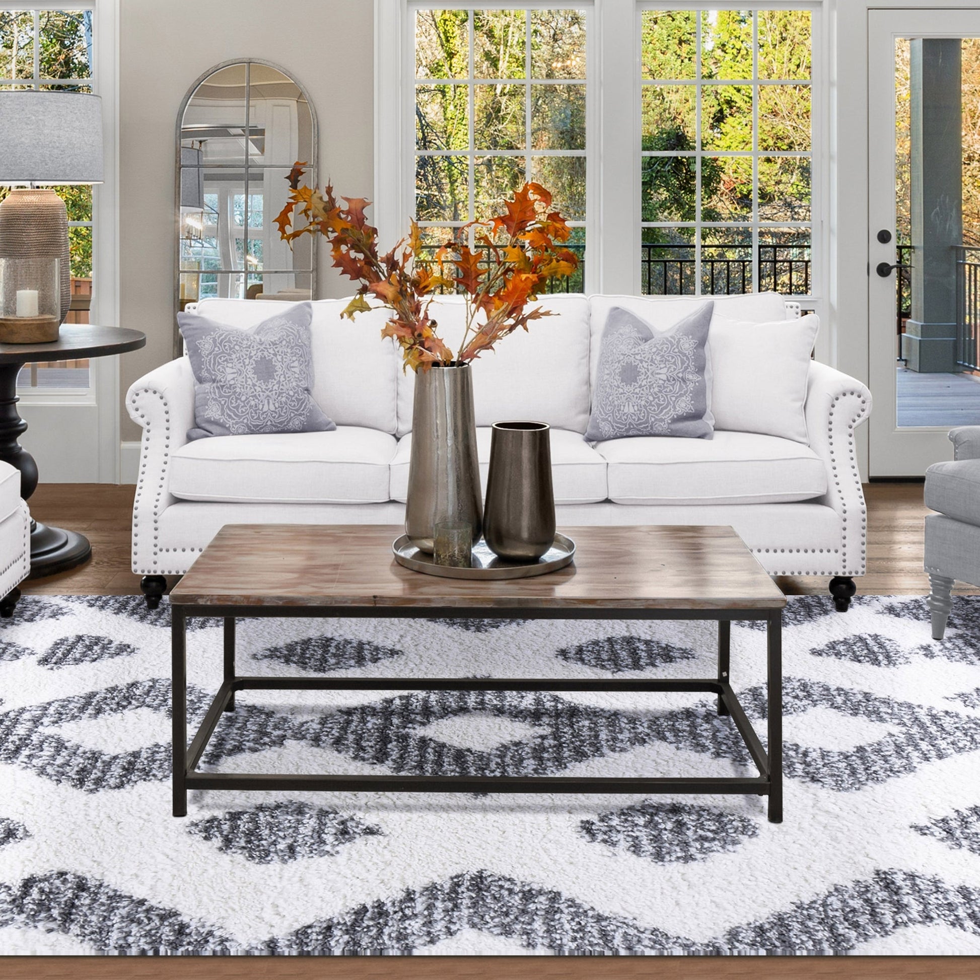 Superior Bohemian Geometric Indoor Plush Shag Area Rug with Tassels - Black-Cream