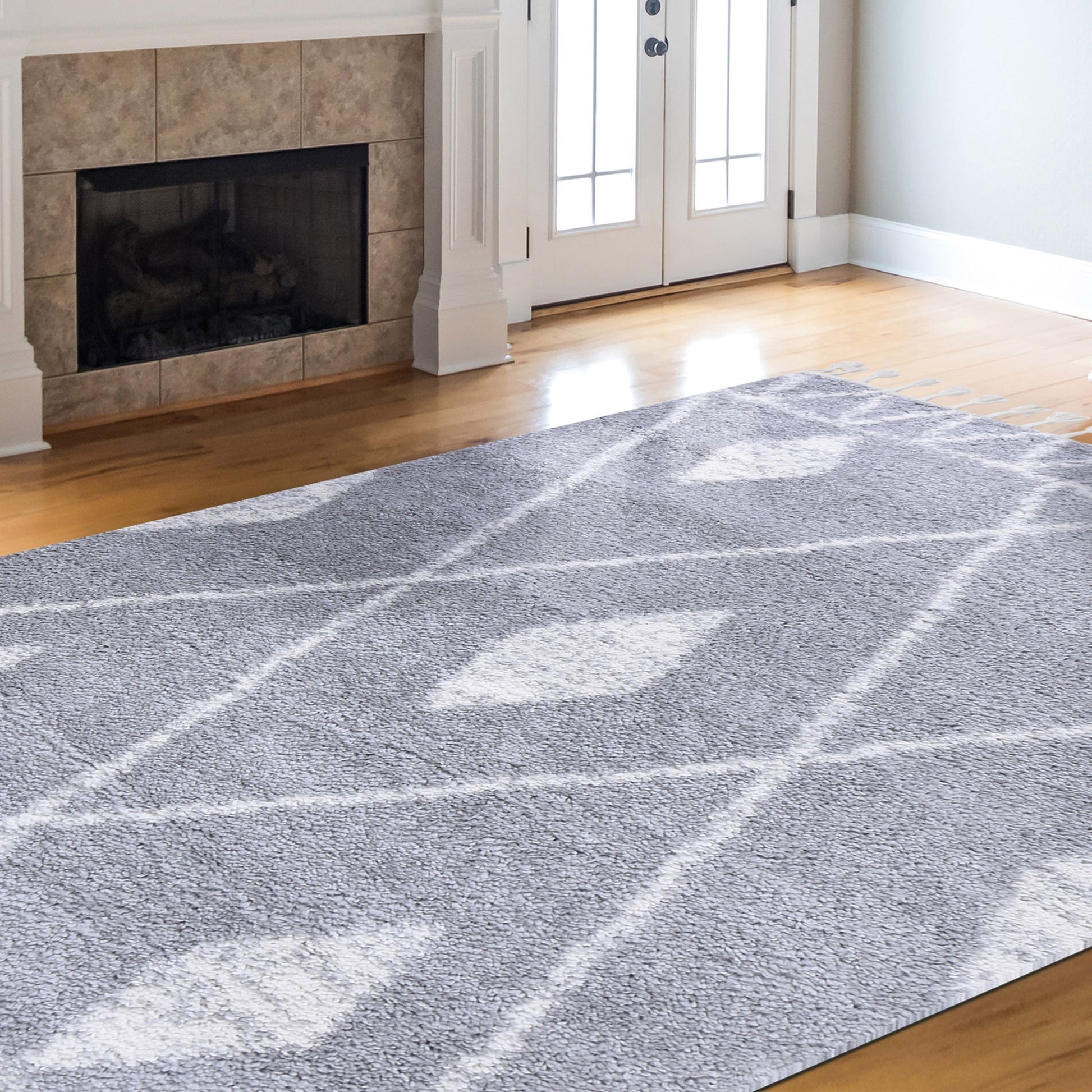 Superior Boho Tribal Geometric Indoor Shag Area Rug with Tassels - Cream-Gray