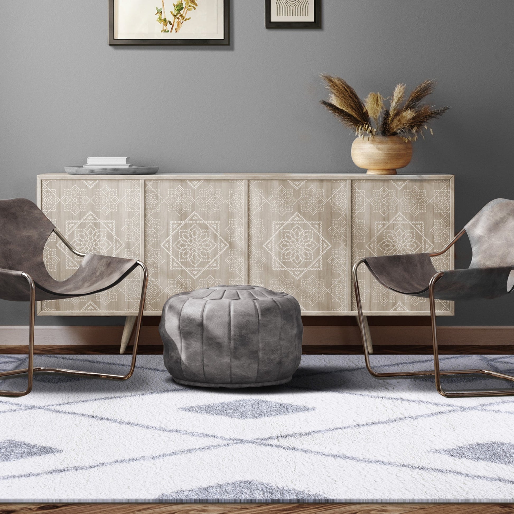 Superior Boho Tribal Geometric Indoor Shag Area Rug with Tassels - Grey-Cream