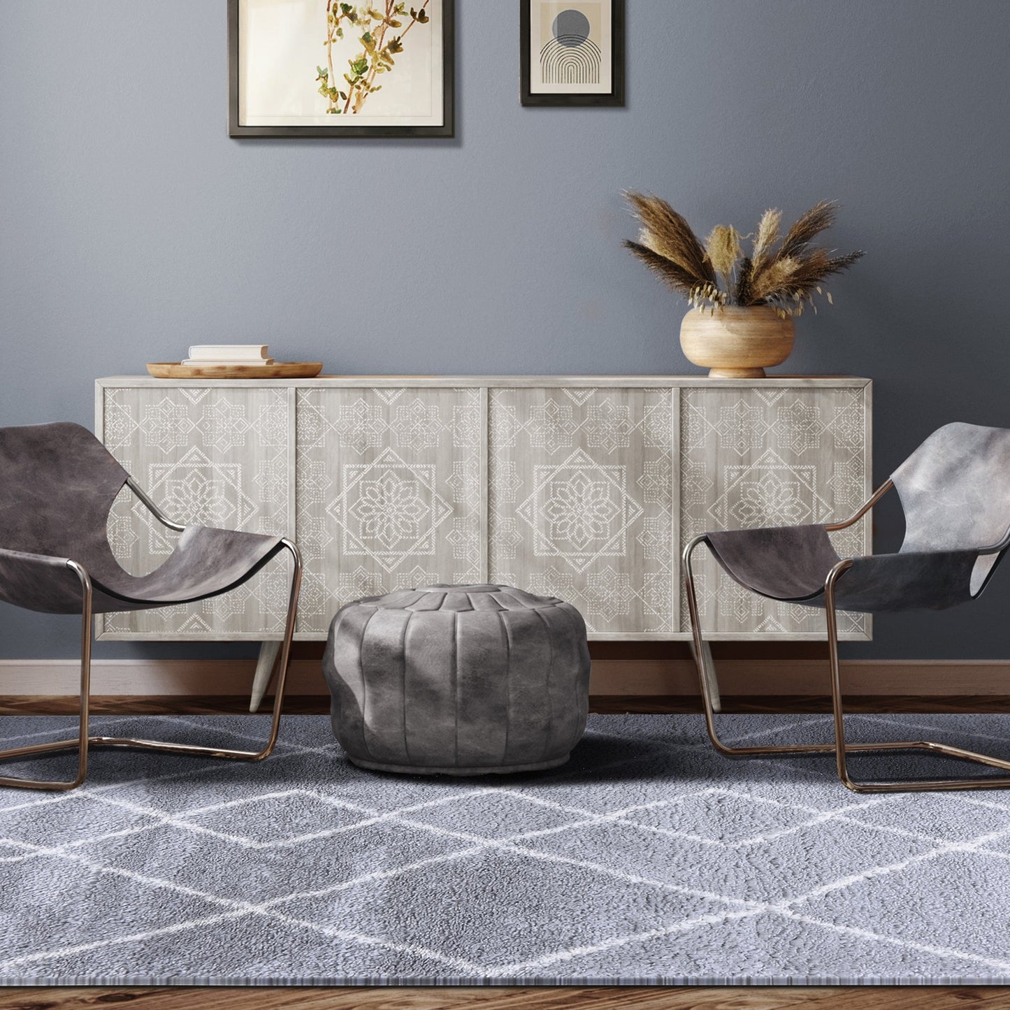 Superior Boho Geometric Diamonds Indoor Plush Shag Area Rug with Tassels - Cream-Grey