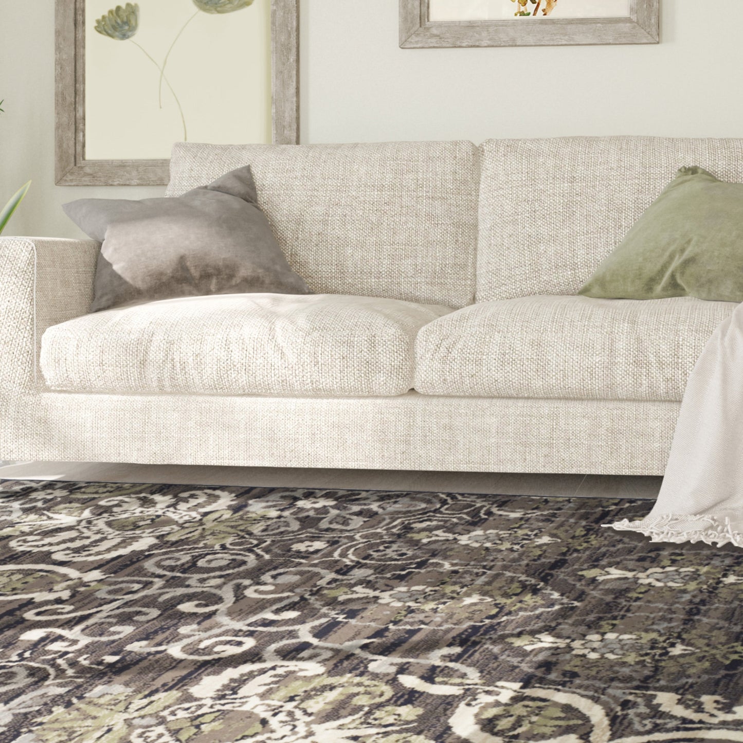 Superior Caldwell Modern Floral Damask Indoor Area Rug or Runner Rug Or Door Mat - Black