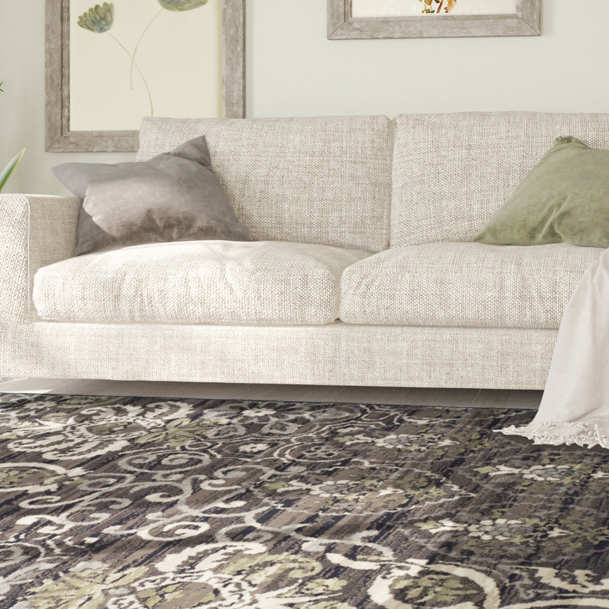 Superior Caldwell Modern Floral Damask Indoor Area Rug or Runner Rug Or Door Mat - Black