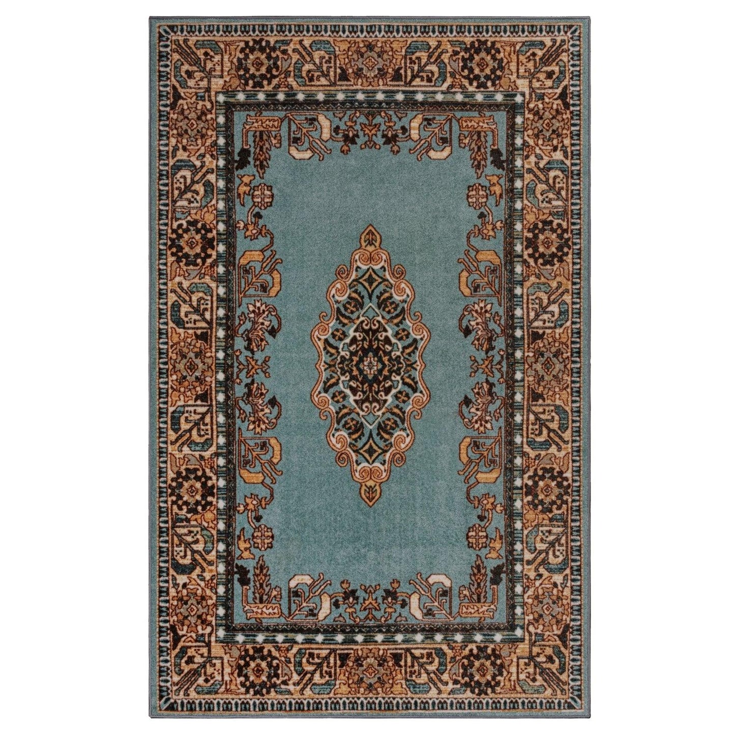 Aviva Non-Slip Floral Medallion Indoor Washable Area Rug or Runner Rug