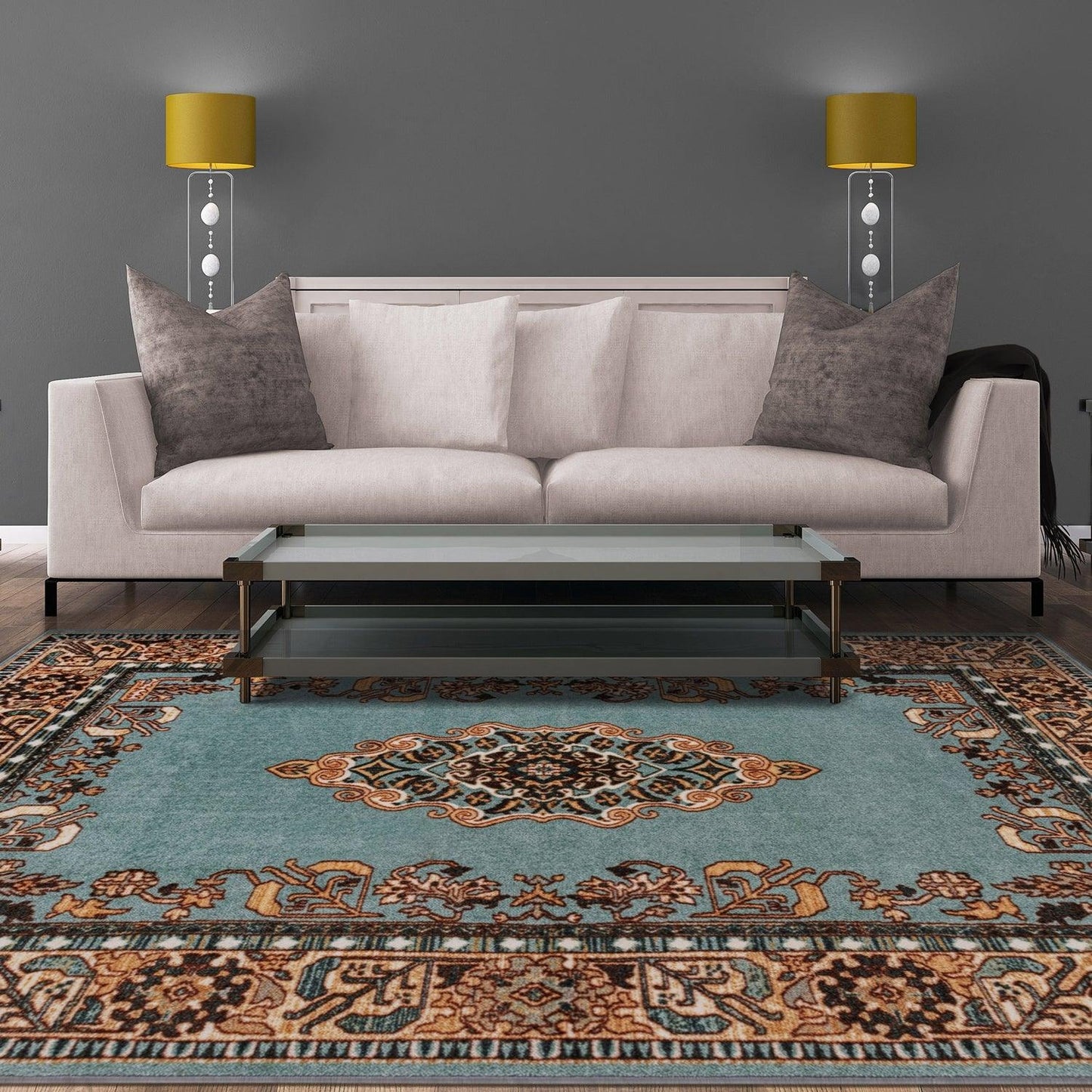 Aviva Non-Slip Floral Medallion Indoor Washable Area Rug or Runner Rug