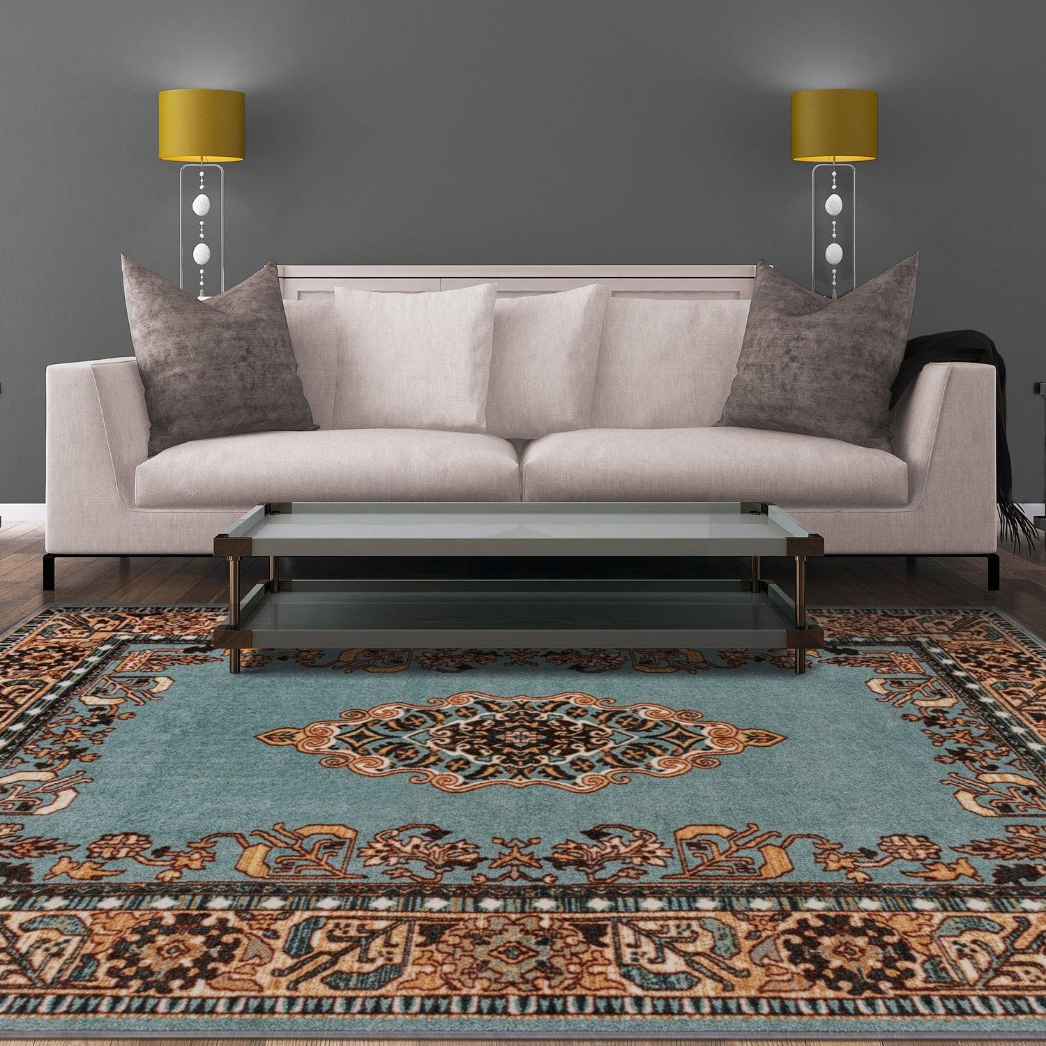 Aviva Non-Slip Floral Medallion Indoor Washable Area Rug or Runner Rug