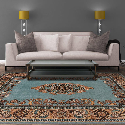 Aviva Non-Slip Floral Medallion Indoor Washable Area Rug or Runner Rug