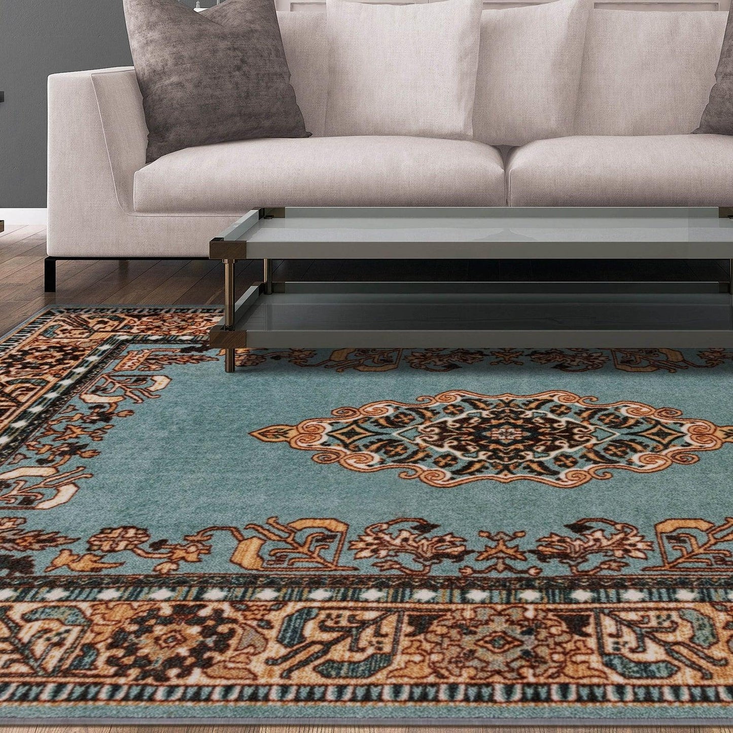 Aviva Non-Slip Floral Medallion Indoor Washable Area Rug or Runner Rug