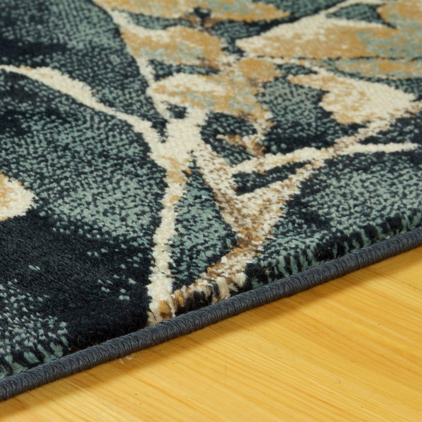 Superior Fiore Modern Oriental Floral Area Rug - Navy Blue