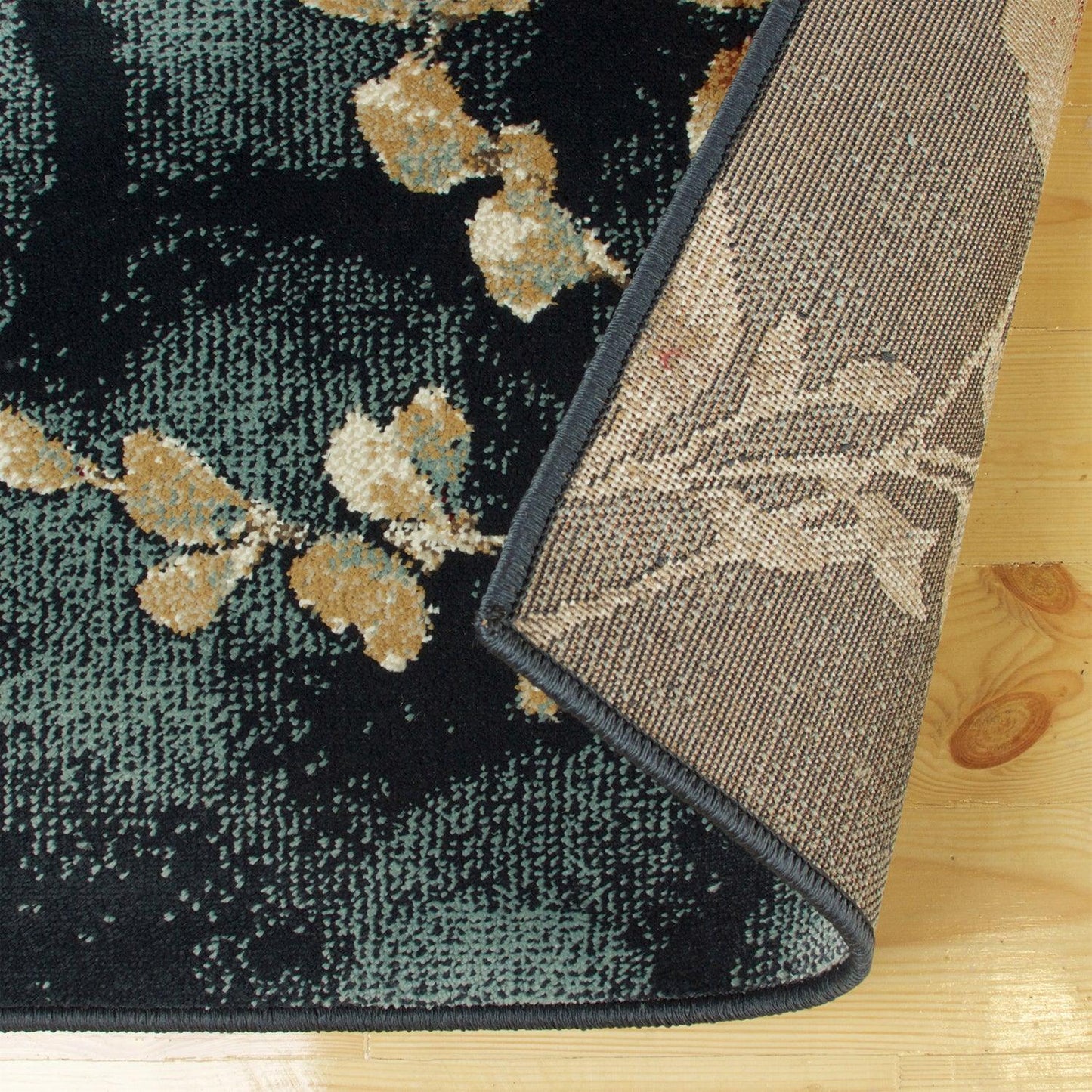 Superior Fiore Modern Oriental Floral Area Rug - Navy Blue