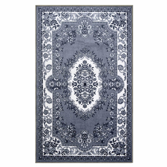 Seraphina Traditional Floral Non-Slip Indoor Area Rug Or Runner Rug Or Door Mat - Black-White
