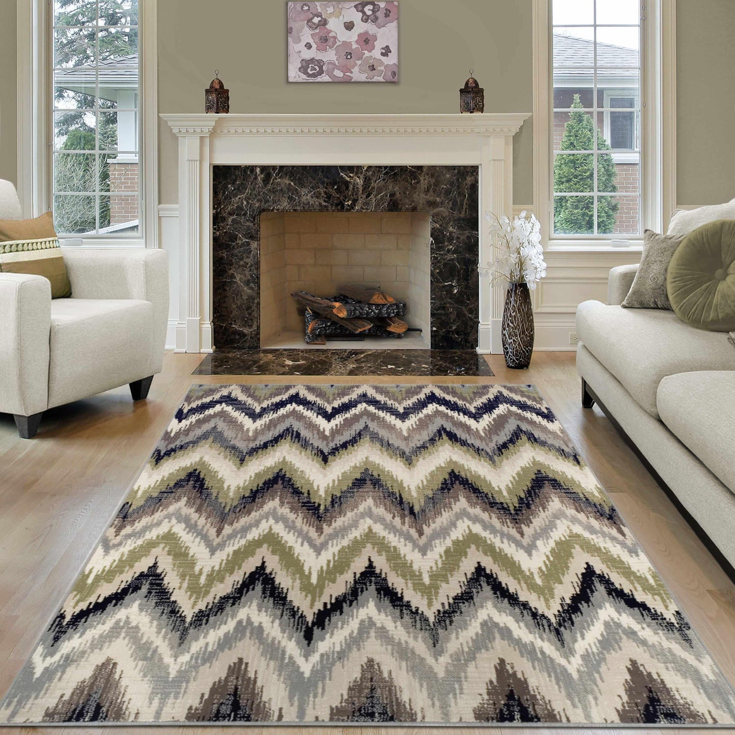 Superior Zigzag Modern Chevron Indoor Area Rug -Brown