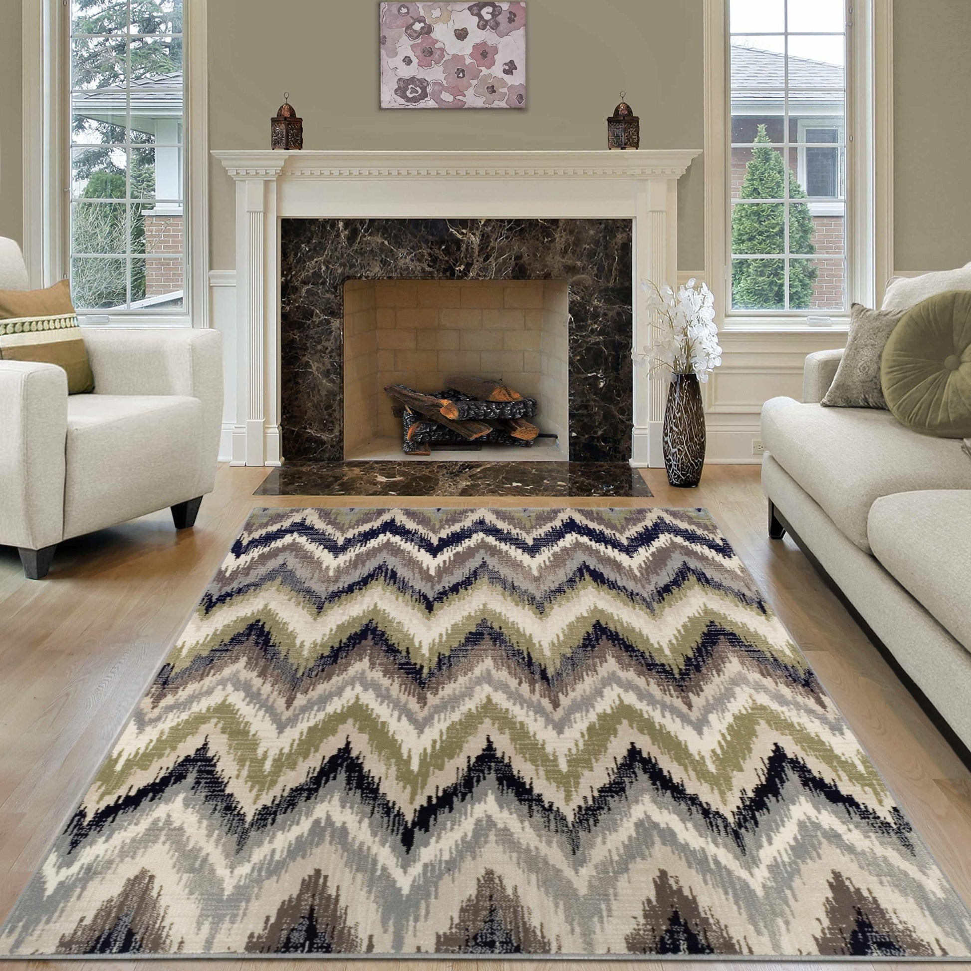 Superior Zigzag Modern Chevron Indoor Area Rug -Brown