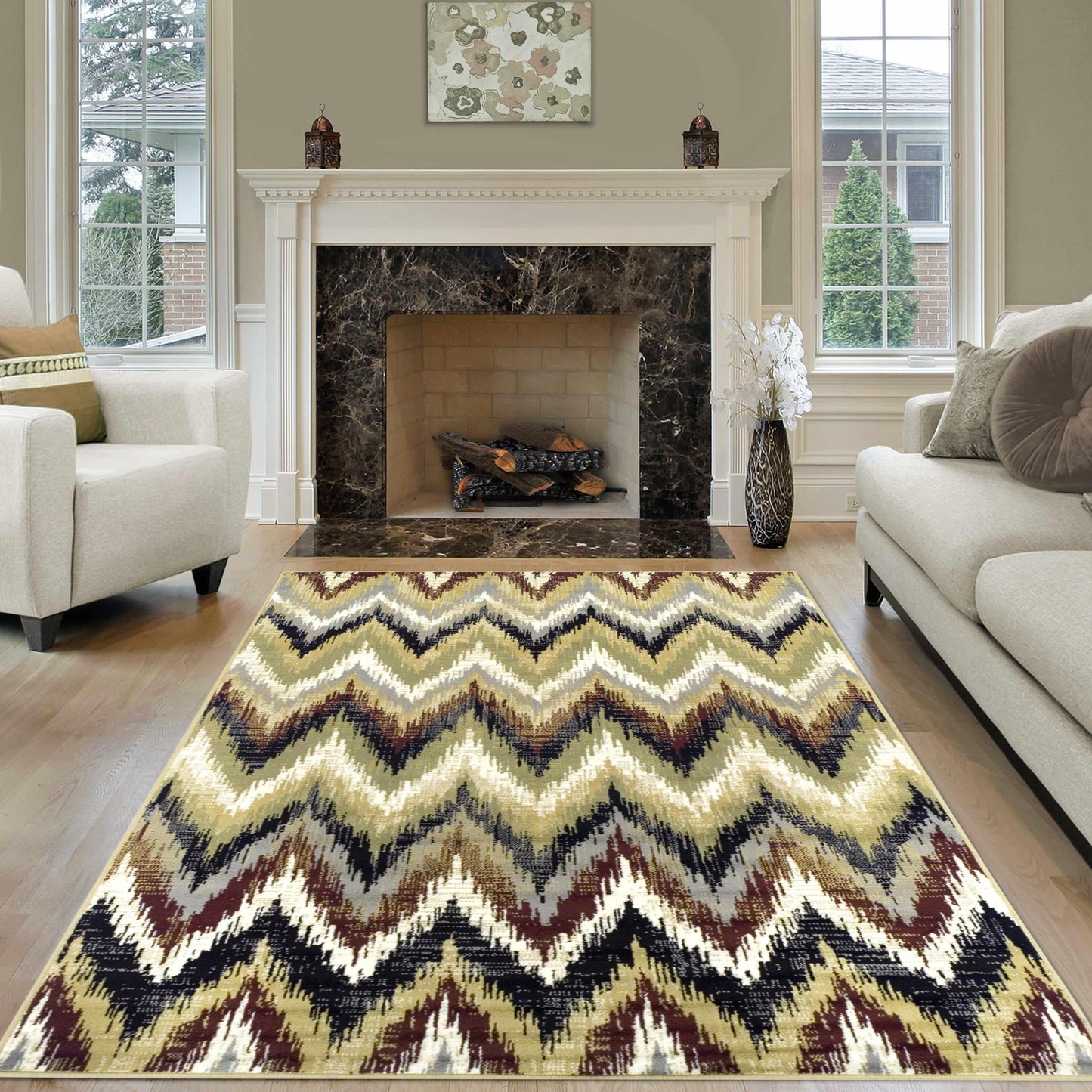 Superior Zigzag Modern Chevron Indoor Area Rug - Red