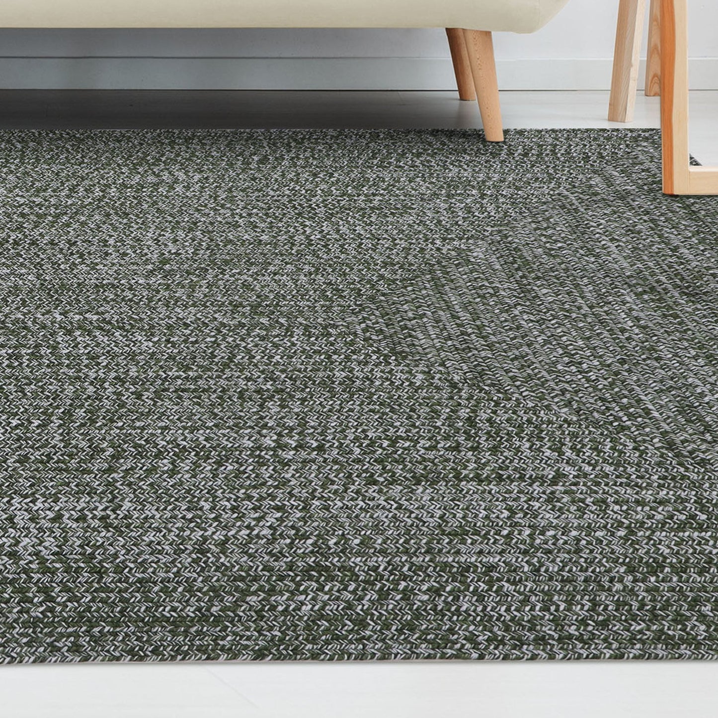 Multi Toned Braided Area Rug Bohemian Indoor Outdoor Rugs - Green-White