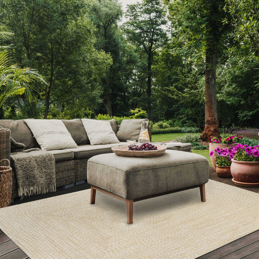 Multi Toned Braided Area Rug Bohemian Indoor Outdoor Rugs - Cream-White