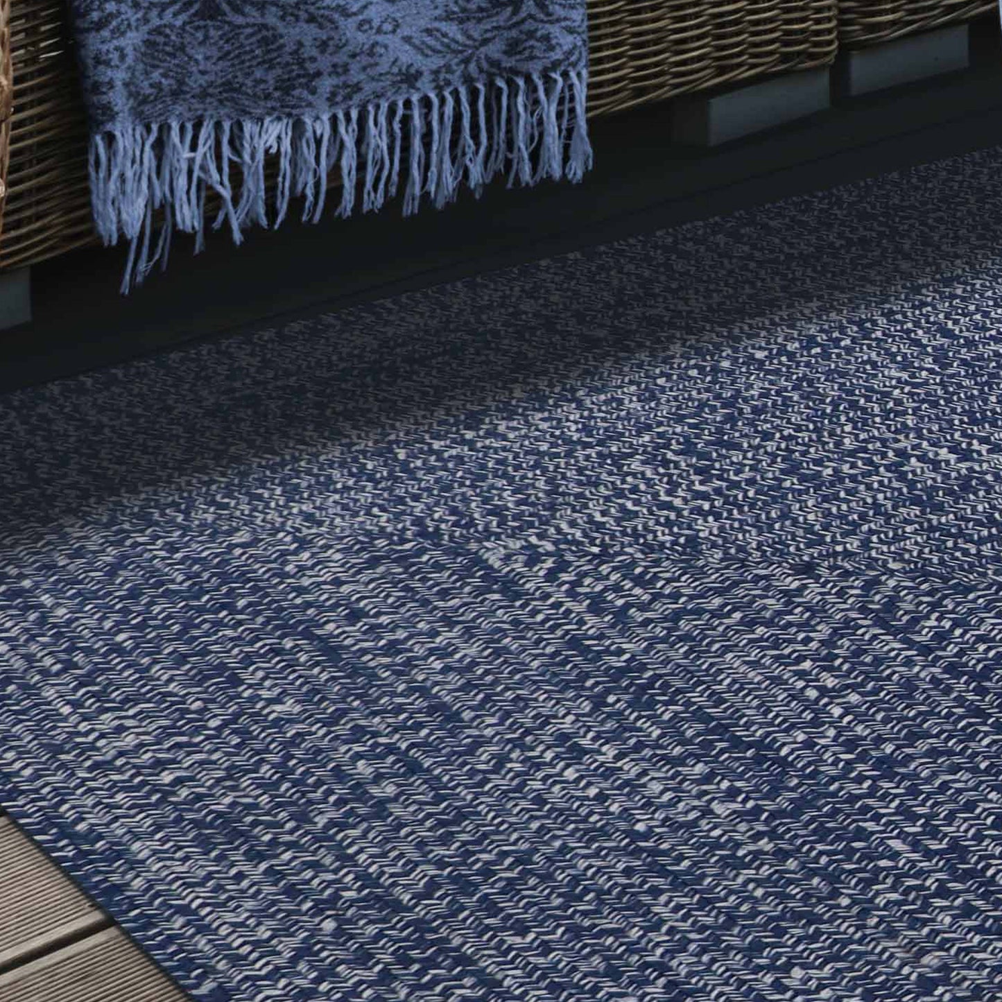 Multi Toned Braided Area Rug Bohemian Indoor Outdoor Rugs - DenimBlue-White