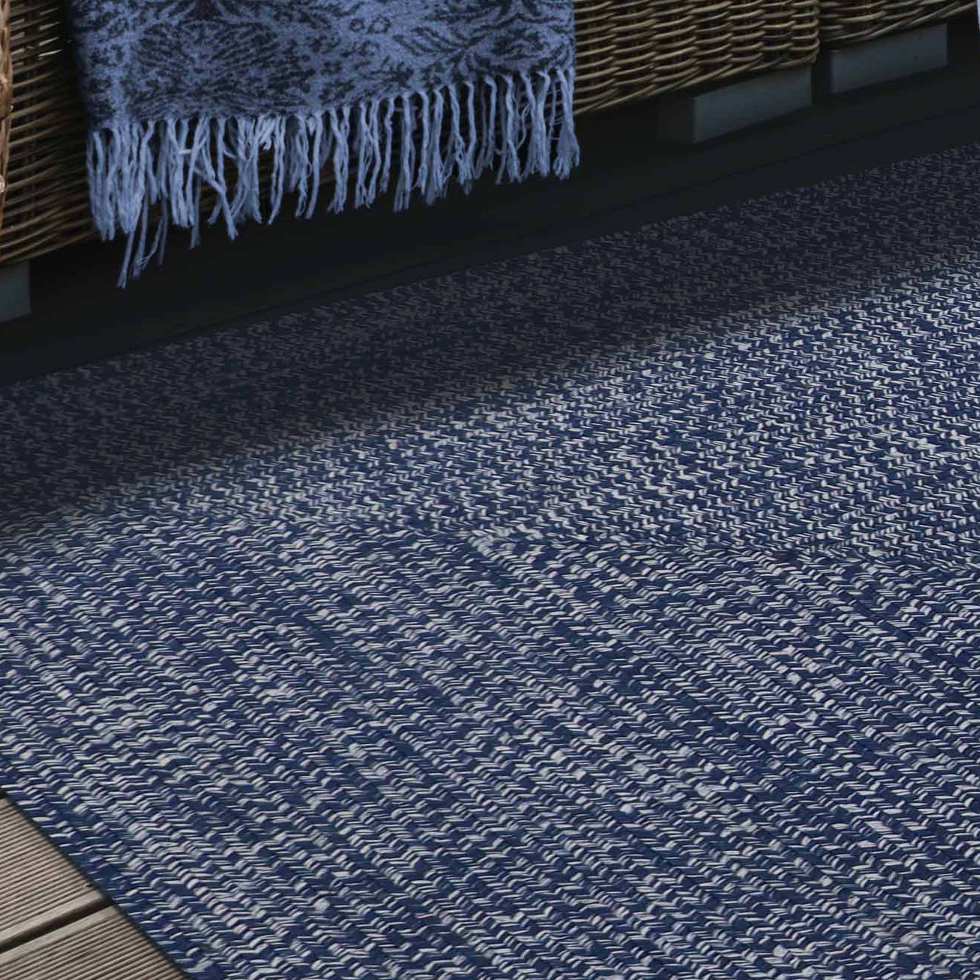 Multi Toned Braided Area Rug Bohemian Indoor Outdoor Rugs - DenimBlue-White