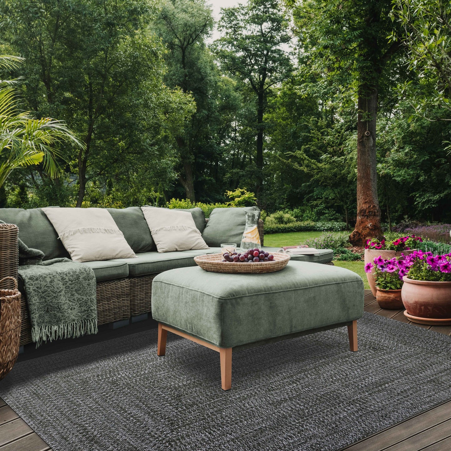 Multi Toned Braided Area Rug Bohemian Indoor Outdoor Rugs - FogGreen-White