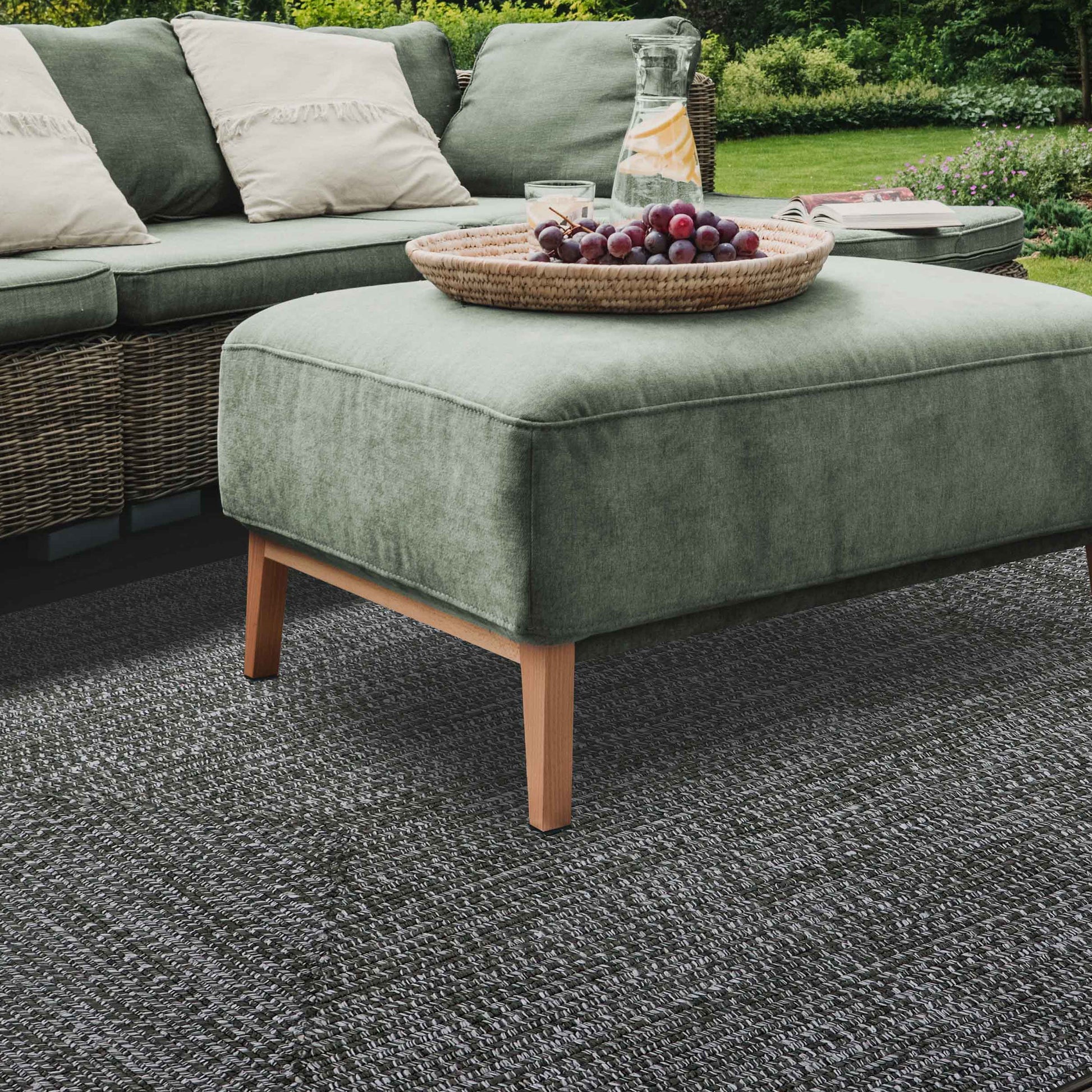 Multi Toned Braided Area Rug Bohemian Indoor Outdoor Rugs - FogGreen-White