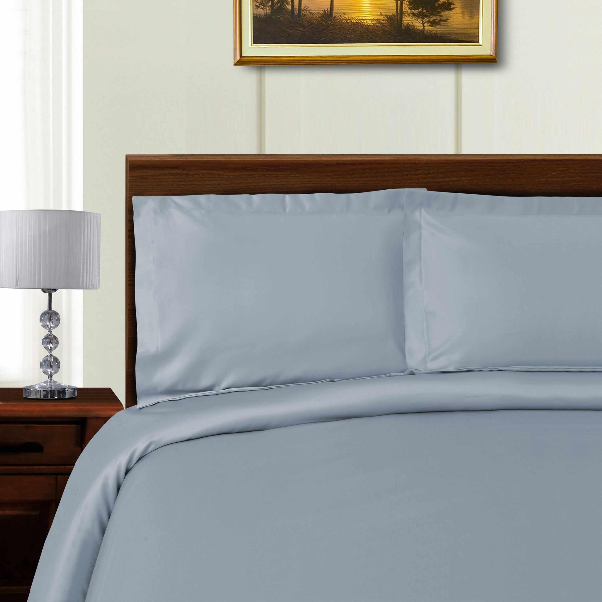 Superior 600-Thread Count Tencel and Polyester Blend Wrinkle-Free Duvet Cover Set - Blue