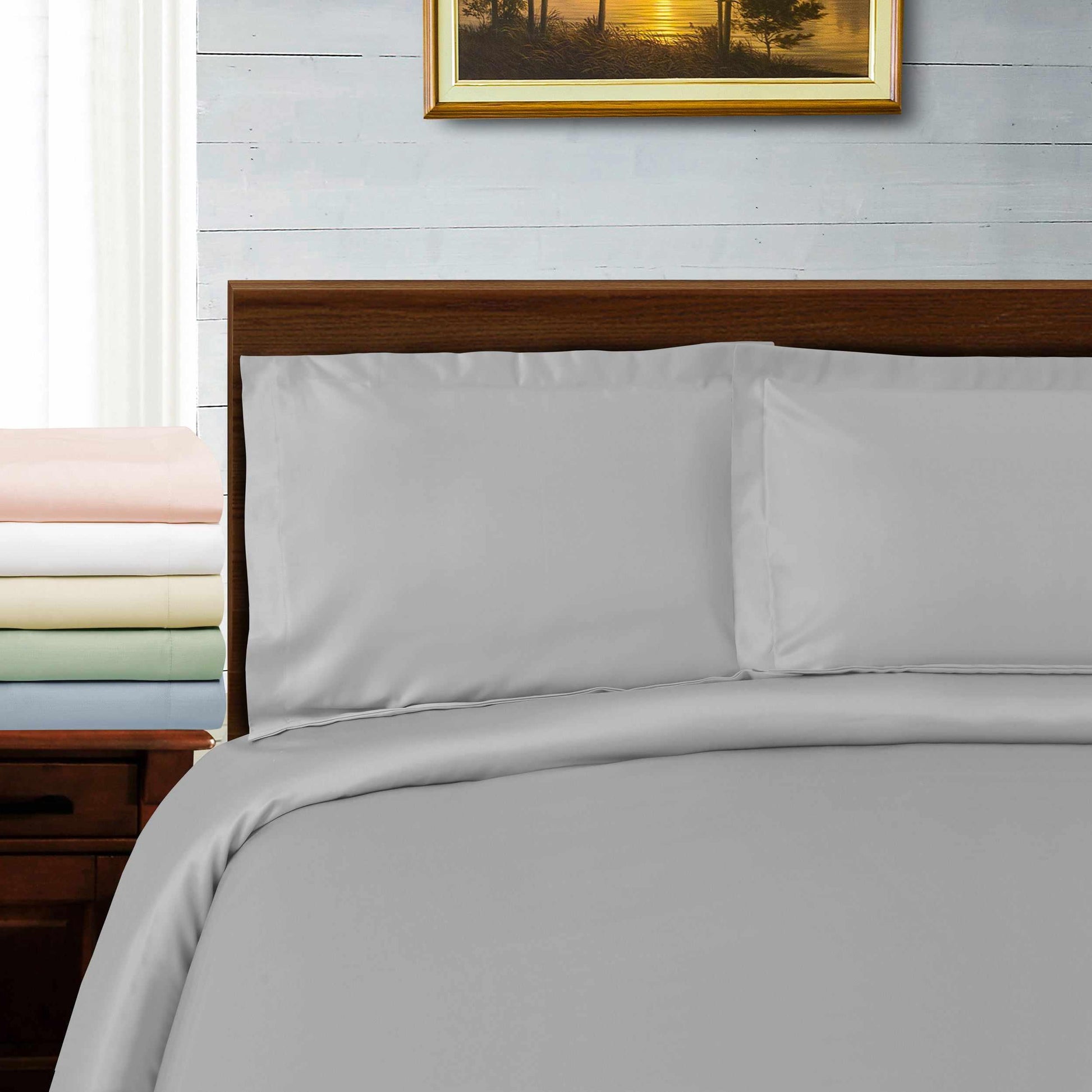 Superior 600-Thread Count Tencel and Polyester Blend Wrinkle-Free Duvet Cover Set - Grey