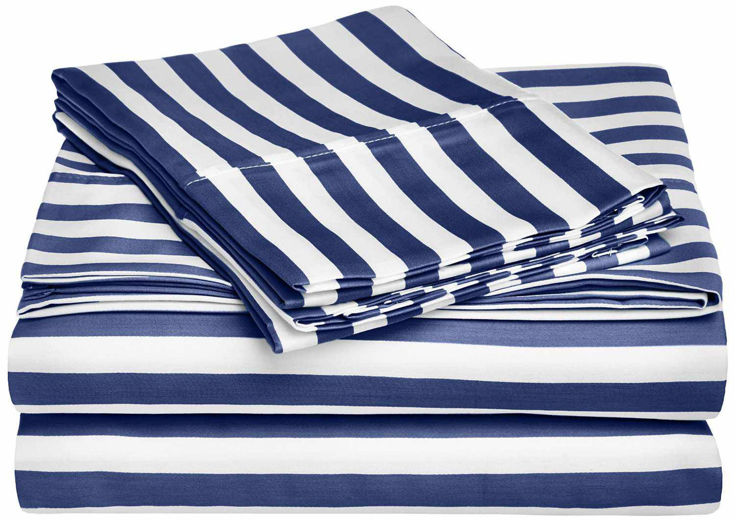 Superior Cotton and Polyester Blend Cabana Stripe Sheet Set - Navy Blue