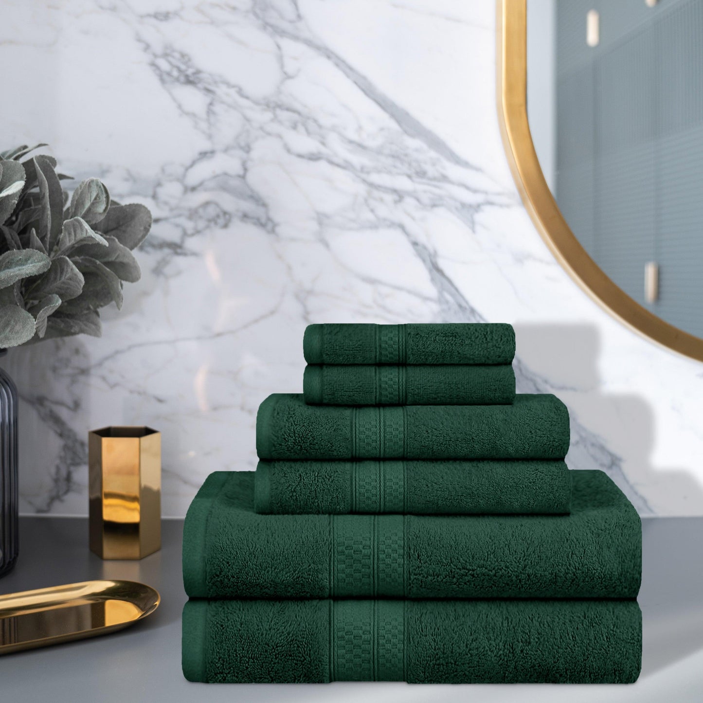 Rayon from Bamboo Ultra-Plush Heavyweight Assorted 6-Piece Towel Set - Hunter Green