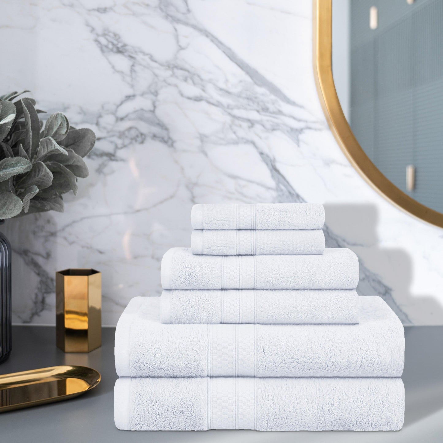 Rayon from Bamboo Ultra-Plush Heavyweight Assorted 6-Piece Towel Set - White